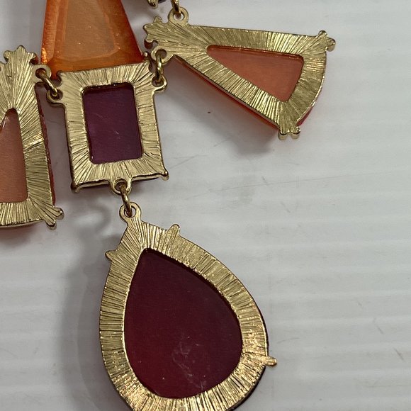 Mika Chunky Bib Necklace 20" Gold Tone Pale Pink Orange Statement - Picture 7 of 8